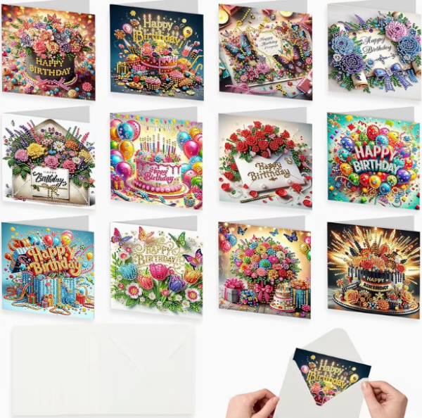 Diamond Painting 12 Stück Geburtstagskarten